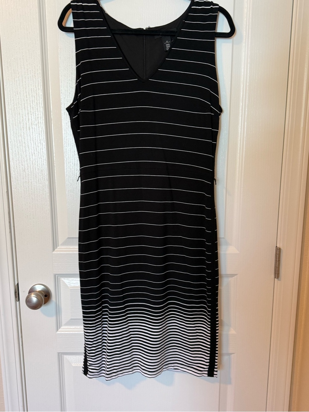 White House Black Market Black & White Striped V-Neck Midi Dress